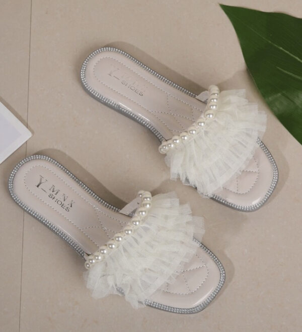 Faux Pearl Decor Ruffle Trim Slide - Image 3